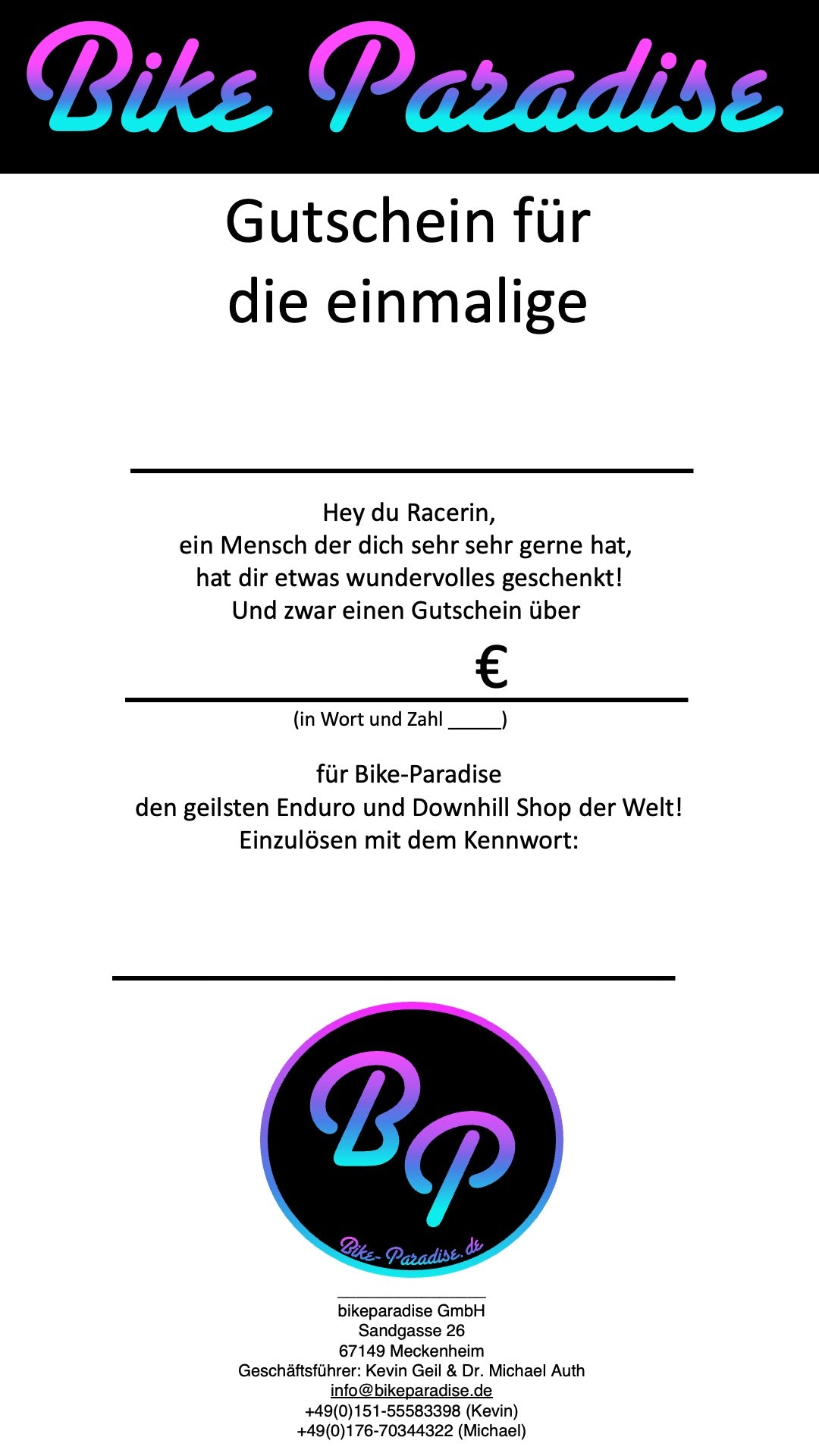 Geschenkgutschein Bike-Paradise - bike-paradise