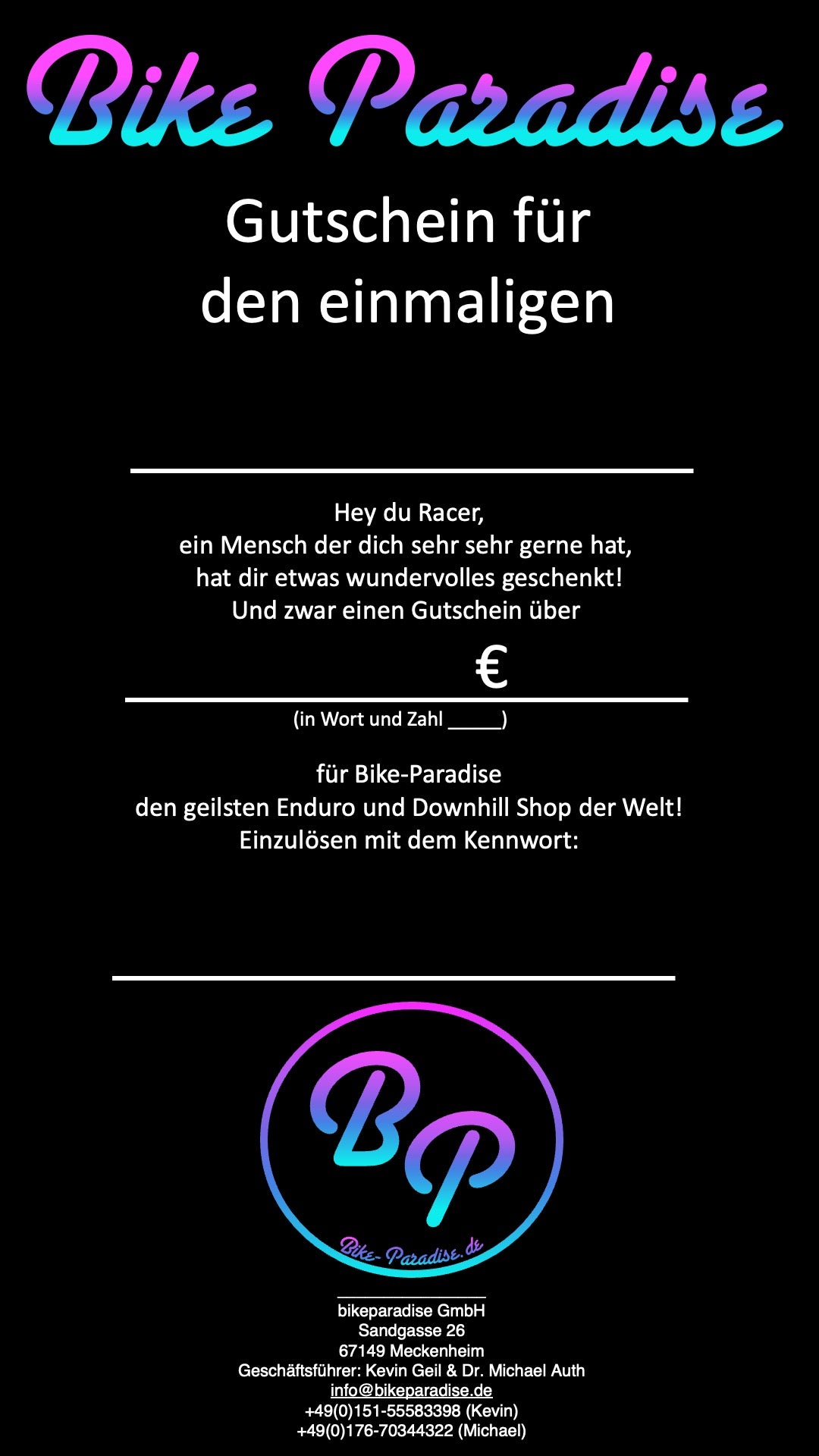 Geschenkgutschein Bike-Paradise - bike-paradise